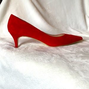 Pelle Moda Deja Low Pointy Pump. Red Suede. 11M